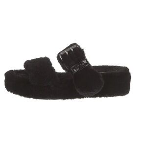 Ugg Fuzz Yeah Women's Size 10 Sheepskin Slide Lock Slipper Shoes Open Toe Black